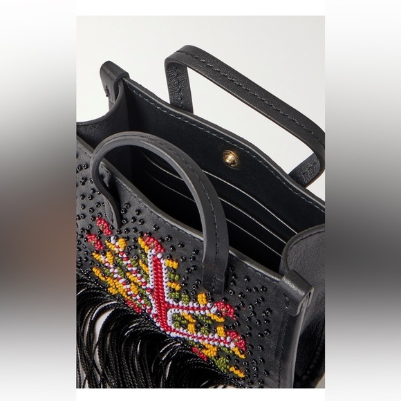 NEW ETRO Black Fringed Beaded Leather Bag Full Inclusion - Picture 4 of 8